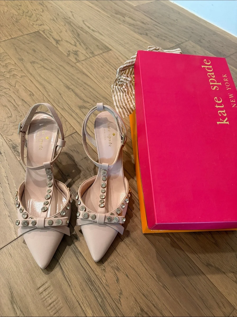 kate spade Pink Studded Pointed-Toe Ankle-Strap Heels